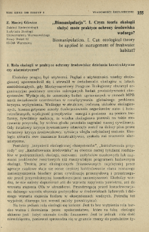 "Biomanipulacja". I. Czym teoria ekologii służyć może praktyce ochrony środowiska wodnego?