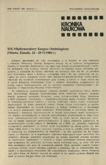 XIX Miedzynarodowy Kongres Ornitologiczny (Ottawa, Kanada, 22-29 VI 1986 r.)