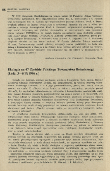 Ekologia na 47 Zjeździe Polskiego Towarzystwa Botanicznego (Łódź, 3-6 IX 1986 r.)
