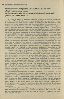 Międzynarodowe sympozjum UNESCO/MAB-5 na temat "Wpływ użytkowania terenu na ekosystemy wodne - wykorzystanie informacji naukowej" (Tuluza, 21-25 IV 1986 r.)