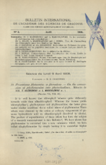 Bulletin International de L'Académie des Sciences de Cracovie. Classe des Sciences Mathématiques et Naturelles. Anzeiger der Akademie der Wissenschaften in Krakau. Mathematisch-Naturwissenschaftliche Klasse. Reihe B, Biologische Wissenschaften. Série B, Sciences Naturelles, No 4