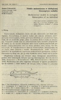 Modele matematyczne w ekologicznej bioenergetyce osobnika