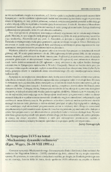 34. Sympozjum IAVS na temat "Mechanizmy dynamiki roślinności" (Eger, Węgry, 26-30 VIII 1991 r.)