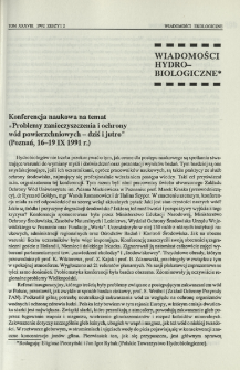 Konferencja naukowa na temat "Problemy zanieczyszczenia i ochrony wód powierzchniowych - dziś i jutro" (Poznań, 16-19 IX 1991 r.)