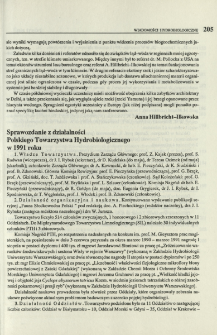 Sprawozdanie z działalności Polskiego Towarzystwa Hydrobiologicznego w 1991 roku
