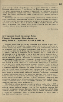 X Sympozjum Sekcji Entomologii Leśnej Polskiego Towarzystwa Entomologicznego (Złoty Potok K. Częstochowy, 10-11 X 1983 r.)