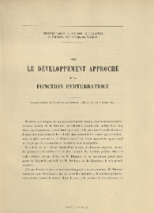 Sur le développement approché de la fonction perturbatrice ( C. R. Acad. Sc., t. 112, 1891, p. 269-273 )