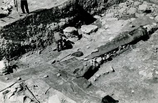 Fragment of the stone foundations of the church (collegiate church) during exploration