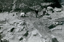 Fragment of the stone foundations of the church (collegiate church) during exploration