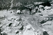 Fragment of the stone foundations of the church (collegiate church) during exploration