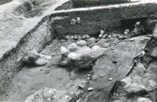 Stone foundations with lime mortar in trench in the collegiate church