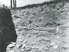 Trench inside the collegiate church, stone foundations and the northern profile of the trench