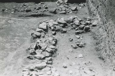 Fragment of the stone foundation structure of the collegiate tower, view from the south-east