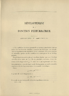 Développement de la fonction perturbatrice ( Bull. astron., t. 15, 1898, p. 449-464)