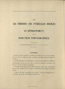 Sur les périodes des intégrales doubles et le développement de la fonction perturbatrice ( C. R. Acad. Sc., t. 124, 1897, p. 1259-1260)