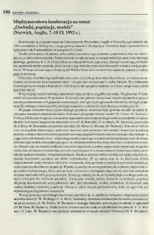 Międzynarodowa konferencja na temat "Osobniki, populacje, modele" (Norwich, Anglia, 7-10 IX 1992 r.)