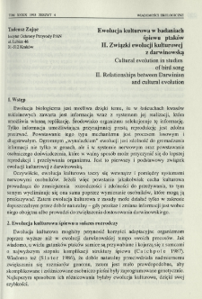Ewolucja kulturowa w badaniach śpiewu ptaków II. Związki ewolucji kulturowej z darwinowską