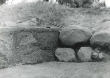 Wschodni profil wykopu, przylegający do kamieni ławy fundamentowej południowego muru kolegiaty św. Pawła