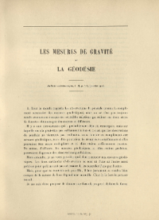 Les mesures de gravité et la Géodésie ( Bull. astron., t. 18, 1901, p. 5-39 )