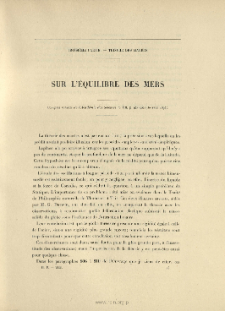 Sur l'équilibre des mers ( C. R. Acad. Sc., t. 118, 1894, p. 948-952)