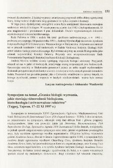 Sympozjum na temat "granice biologii: wyzwania, jakie stawiają różnorodność biologiczna, biotechnologia i zrównowazone rolnictwo" (Tajpej, Tajwan, 17-22 XI 1997 r.)