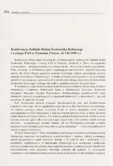 Konferencja Zakładu Badań Środowiska Rolniczego i Leśnego PAN w Poznaniu (Turew, 16 VII 1999 r.)