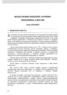 Badania systemowe : xxv-lecie Instytutu Badań Systemowych PAN * Modelowanie regionów i ochrony środowiska w IBS PAN