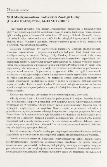 XIII Międzynarodowe Kolokwium Zoologii Gleby (Czeskie Budziejowice, 14-18 VIII 2000 r.)