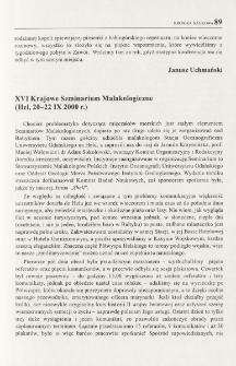XVI Krajowe Seminarium Malakologiczne (Hel, 20-22 IX 2000 r.)