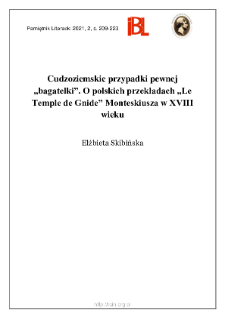 Cudzoziemskie przypadki pewnej „bagatelki”. O polskich przekładach „Le Temple de Gnide” Monteskiusza w XVIII wieku