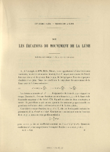 Sur les équations du mouvement de la Lune ( Bull. astron., t. 17, 1900, p. 167-204)
