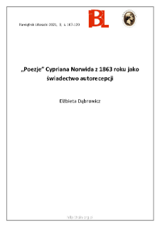 „Poezje” Cypriana Norwida z 1863 roku jako świadectwo autorecepcji