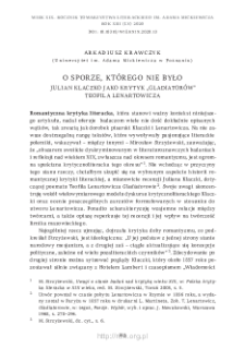 O sporze, którego nie było. Julian Klaczko jako krytyk „Gladiatorów” Teofila Lenartowicza