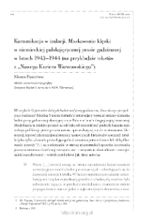 Komunikacja w izolacji. Maskowanie klęski w niemieckiej polskojęzycznej prasie gadzinowej w latach 1943–1944 (na przykładzie tekstów z „Nowego Kuriera Warszawskiego”)