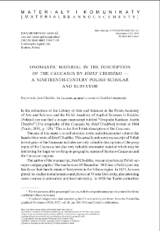 Onomastic material in the description of the Caucasus by Józef Chodźko – a nineteenth-century Polish scholar and surveyor