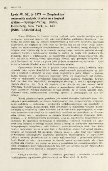 Lewis W. M., jr 1979 - Zooplankton community analysis. Studies on a tropical system - Springer-Verlag, Berlin, Heidelberg, New York, ss. 163 [ISBN 3-540-90434-4]