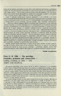 Potts G. R. 1986 - The partridge. Pesticides, predation and conservation - Collins, London, ss. XIII+274. [ISBN 0-00-383298-8]