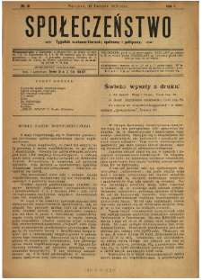 Społeczeństwo : tygodnik naukowo-literacki, społeczny i polityczny 1908 N.18
