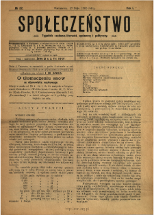 Społeczeństwo : tygodnik naukowo-literacki, społeczny i polityczny 1908 N.22