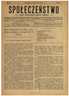 Społeczeństwo : tygodnik naukowo-literacki, społeczny i polityczny 1908 N.27