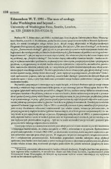 Edmondson W. T. 1991 - The uses of ecology. Lake Washington and beyond - University of Washington Press, Seattle, London, ss. 329. [ISBN 0-295-97024-3]