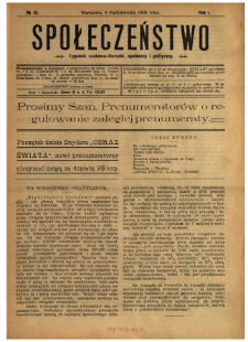 Społeczeństwo : tygodnik naukowo-literacki, społeczny i polityczny 1908 N.41
