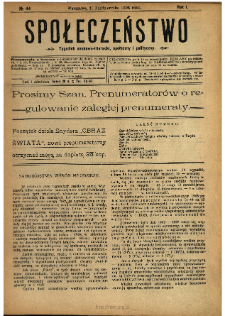 Społeczeństwo : tygodnik naukowo-literacki, społeczny i polityczny 1908 N.44