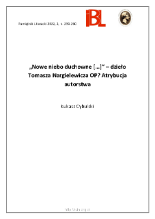 „Nowe niebo duchowne [...]” – dzieło Tomasza Nargielewicza OP? Atrybucja autorstwa