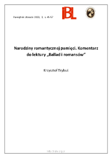 Narodziny romantycznej pamięci. Komentarz do lektury „Ballad i romansów”