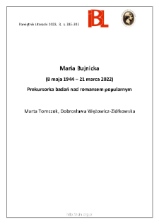 Maria Bujnicka (8 maja 1944 – 21 marca 2022). Prekursorka badań nad romansem popularnym