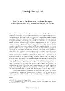 The Psalm in the Poetry of the Late Baroque: Reinterpretations and Redefinitions of the Genre