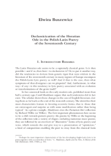 Declassicization of the Horatian Ode in the Polish-Latin Poetry of the Seventeenth Century