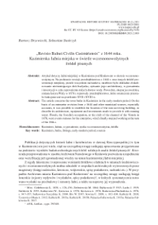 „Revisio Balnei Civilis Casimiriensis” z 1644 roku. Kazimierska łaźnia miejska w świetle wczesnonowożytnych źródeł pisanych