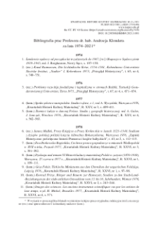 Bibliografia prac Profesora dr. hab. Andrzeja Klondera za lata 1974–2021